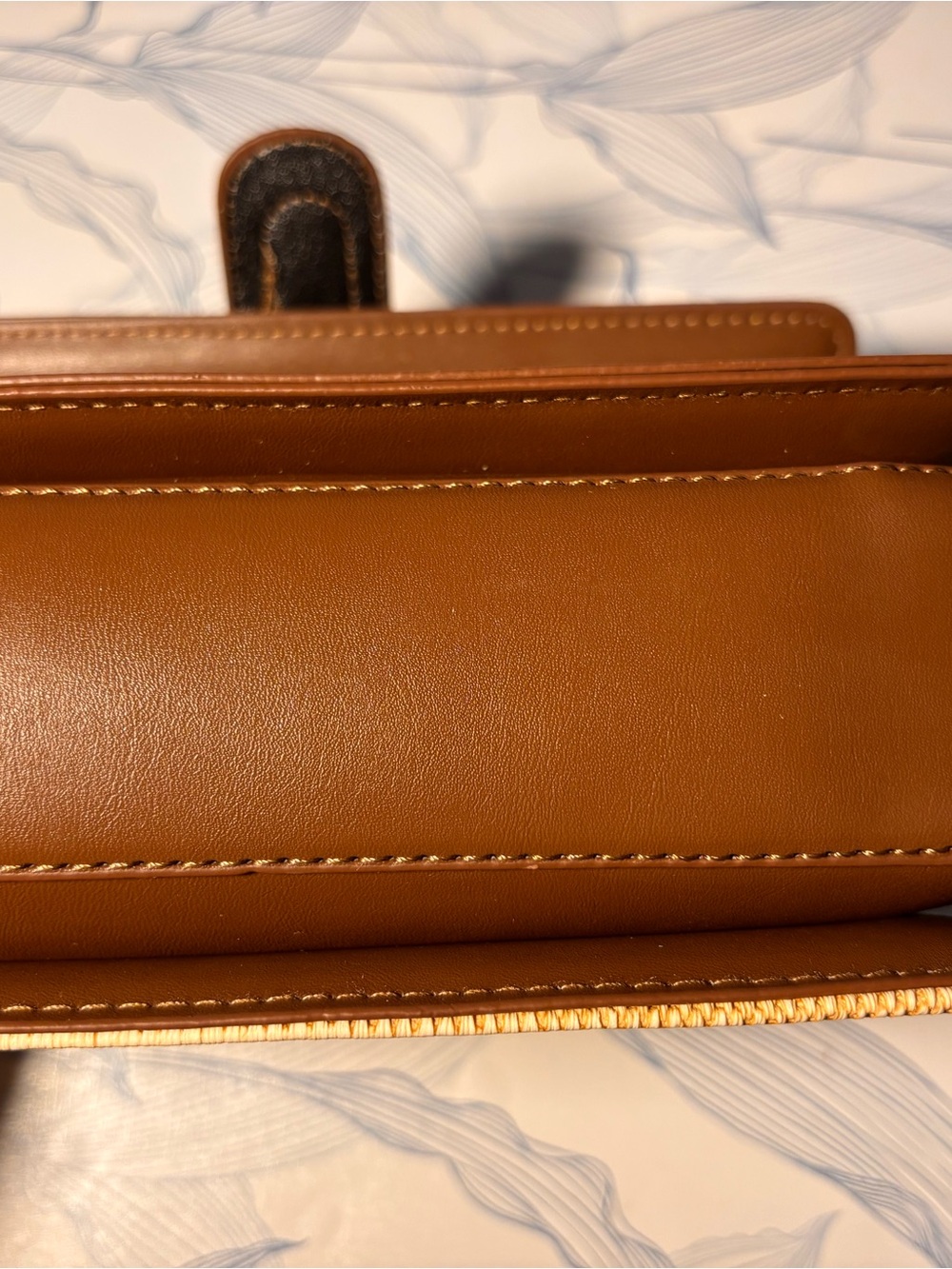 Woven Straw Top-Handle Bag with Brown Leather Trim - Picture 7 of 9
